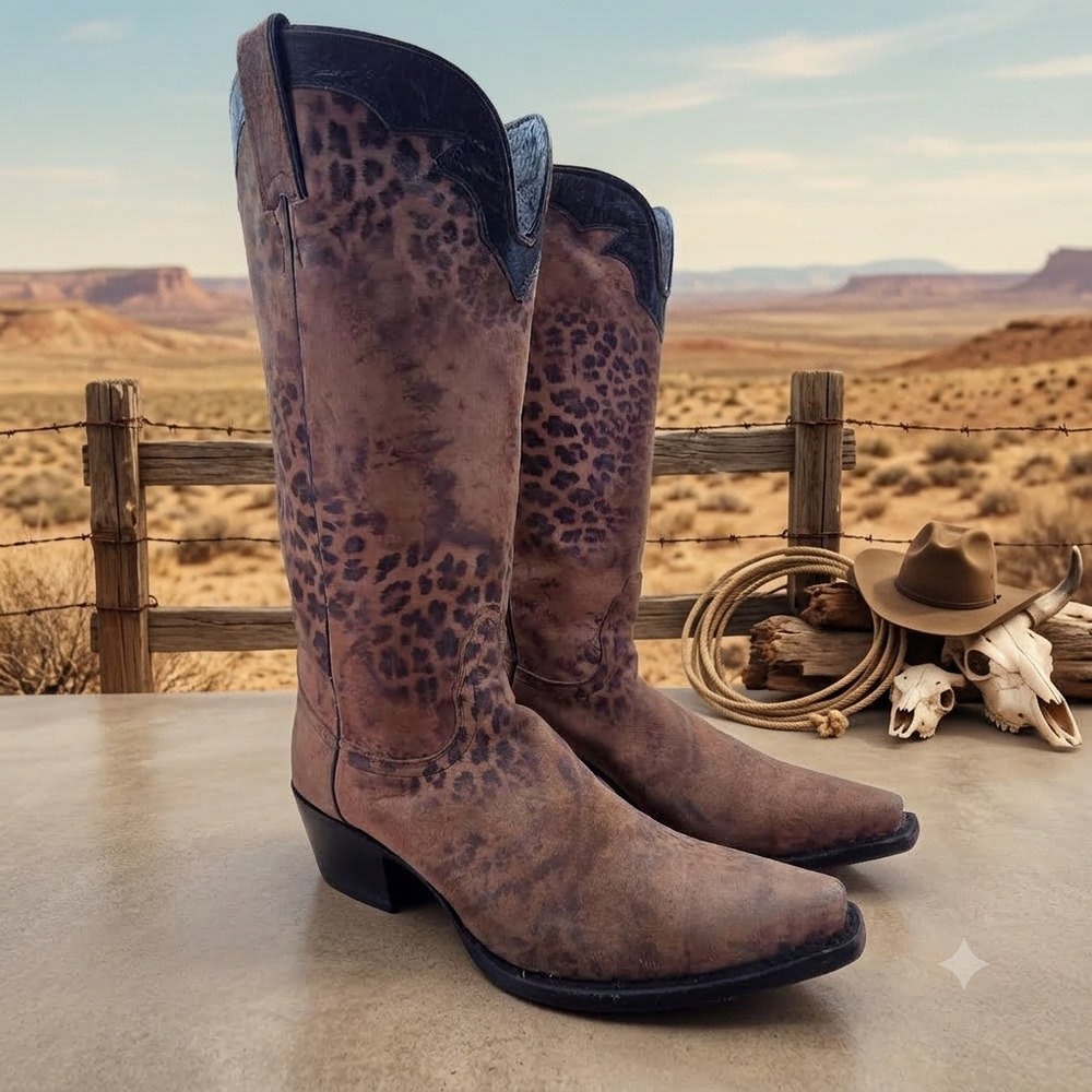 Nocona Boots NL5301 Womens Leopard Print Suede Leather Western Cowboy Boots 9 B